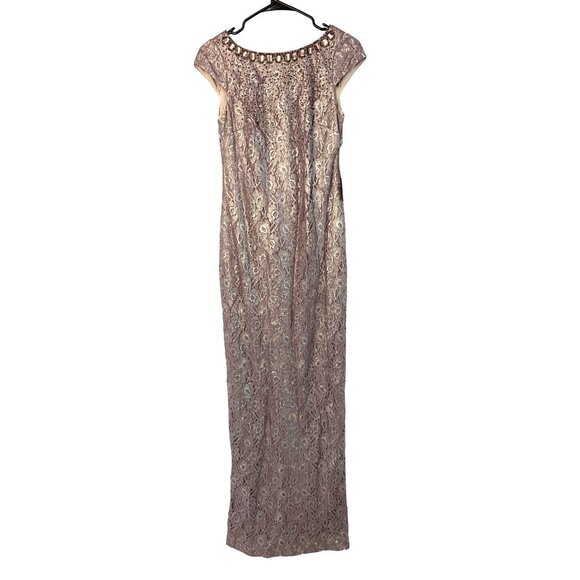 Aidan Mattox Sz 2 Cap Slv Lace Gown Size 2 Lavender Bead Metalic $375 NWT 7365 - Picture 1 of 12